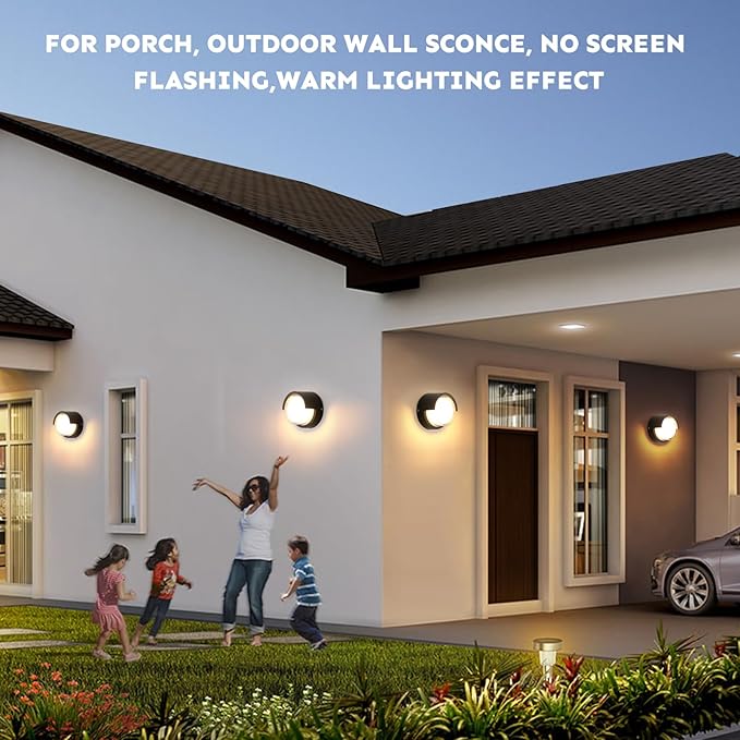 Modern Wall Sconce 2 Pack 12W Outdoor Wall Light Wall Pack Light Black Light Fixture Versatile Style Wall Lantern for Courtyard/Yard 3000K Warm Lights Round Black Outdoor Wall Light
