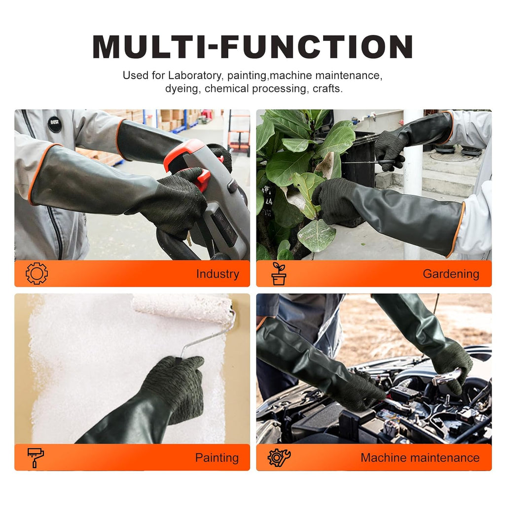 North Tower Heavy Duty Rubber Gloves, Industrial Gloves Waterproof Reusable Protective Work for Cleaning, Dishwashing,Upgraded with Non-Slip Design, Black (22in,2pair)