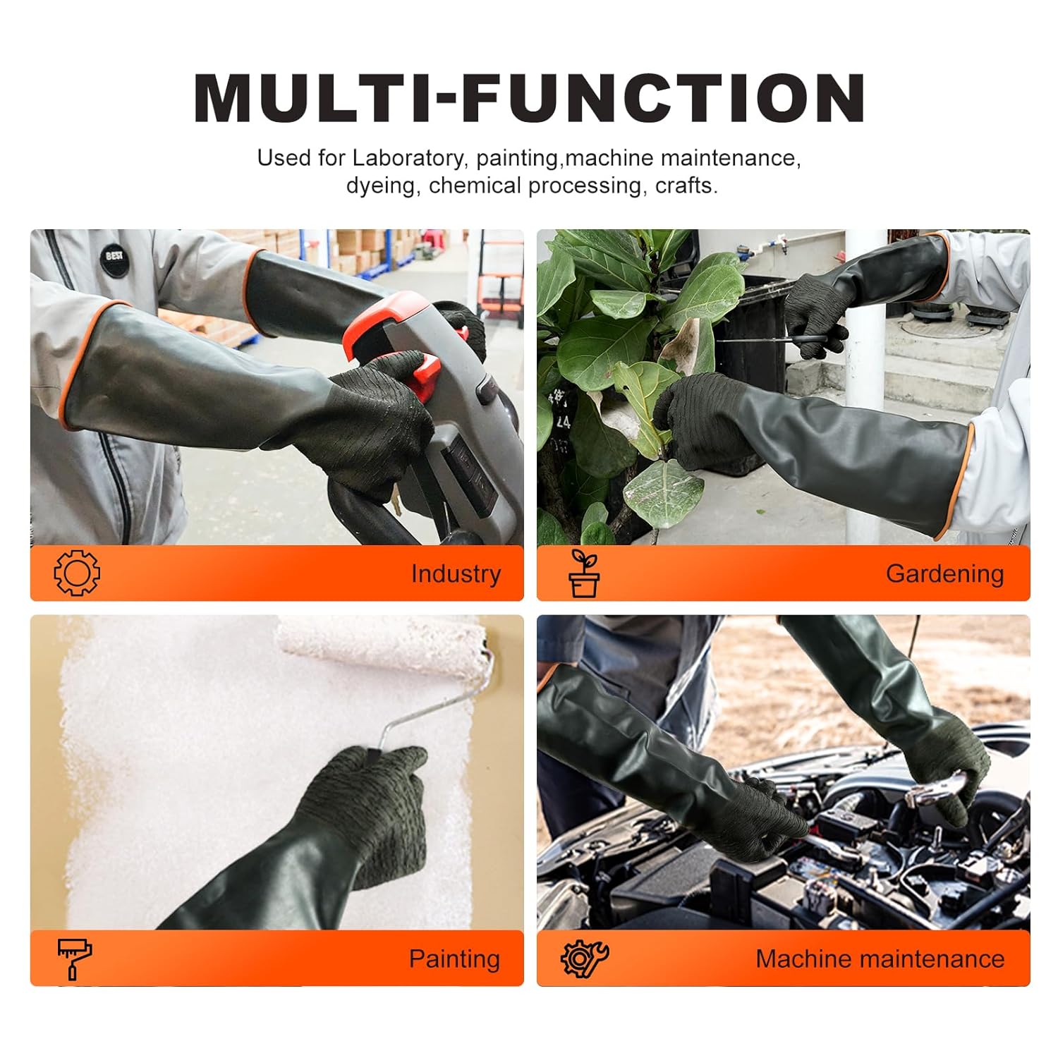 North Tower Chemical Resistant Gloves Rubber Heavy Duty Glove Work With Waterproof Gloves For Mens （14in,2 pair）