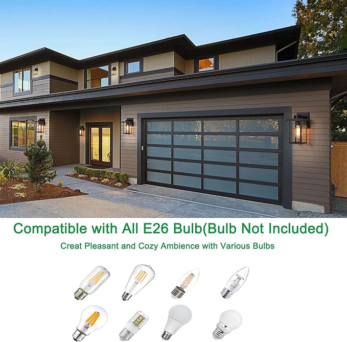 tewei Outdoor Lights for House, 11IN Black Exterior Light Fixtures Anti-Rust Waterproof Outdoor Wall Lantern, Outside Wall Sconce with Clear Glass Shade for Garage, 2 Pack