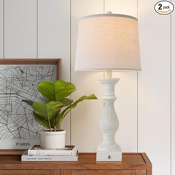 Terpsichore Touch Dimmable Desk Lamp Table Lamps Set of 2 Vintage Night Stand Light Farmhouse Resin Lamp,Bedside Lamps with USB Ports &Outlets,for Bedroom,Living Room,Office,Dining Room,Reading