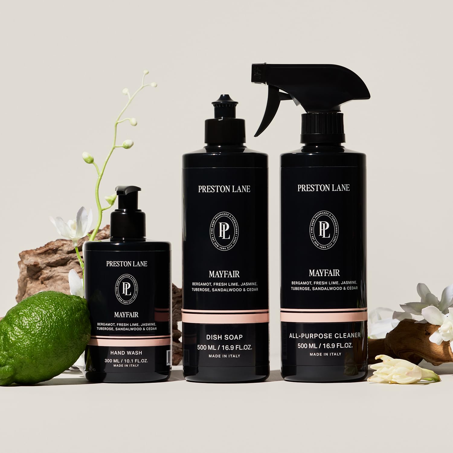 Preston Lane Luxury Kitchen Set – Hand Wash, Dish Soap & All-Purpose Cleaner | Plant-Powered Cleaning Essentials Bundle with Fine Italian Fragrance, Mayfair Scent