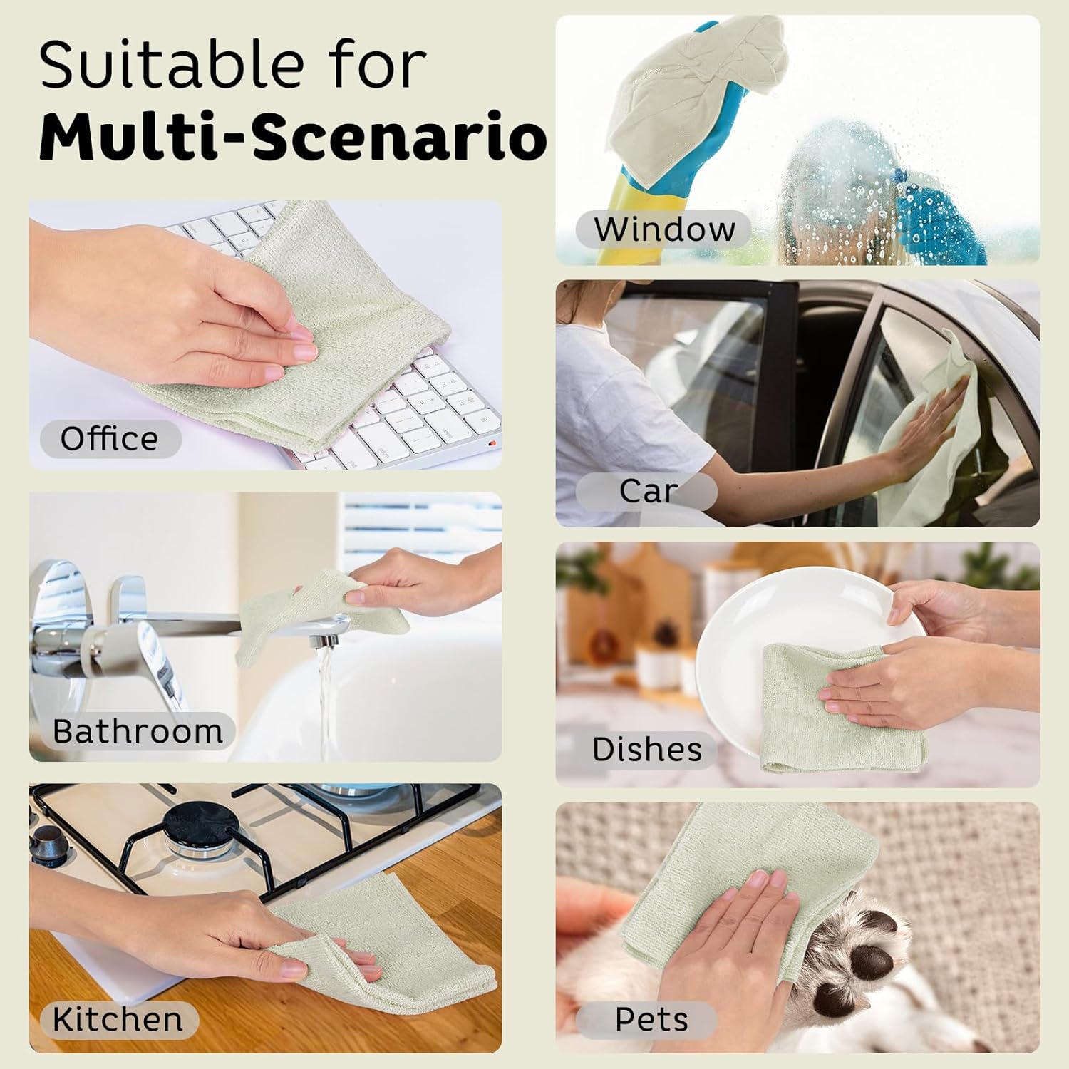 Matthew Microfiber Cleaning Cloth Roll 72Pack (12" x 12") Reusable Paper Towels&Washable Tear Away Towels,Ultra Water Absorbent Lint&Streak Free Cleaning Rags for Glass,Dishwash,Bathroom,Cars-Beige