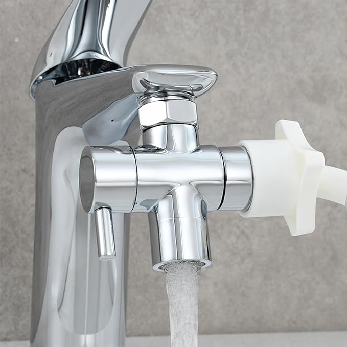 3 Way Shower Diverter - Solid Brass, Sink Valve Faucet Splitter for Kitchen or Bathroom, M22-M24, M22-G1/2 Adaptor, Silver