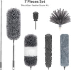 DELUX Microfiber Feather Duster,7 PCS Reusable Bendable Washable Cobweb Duster with 100 inches Extra Long Extension Pole for Cleaning Ceiling Fan, High Ceiling, Blinds, Furniture & Cars