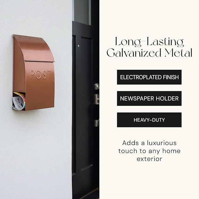 NACH Milano Pointed Rustic Metal Mailbox, Powder Coated Finish Black Mailbox, Maximum Rust Protection, Wall Mount Mailboxes for Outside, 9.5 x 4 x 15, Hardware Included, MB-44906