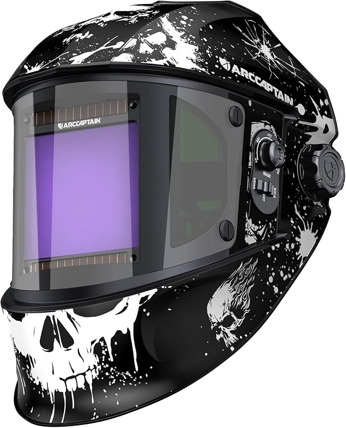 ARCCAPTAIN Auto Darkening Welding Helmet with Side View, 180° Panoramic View, 1/1/1/1 True Color Large Viewing Welding Hood with 4 Arc Sensor Solar Powered, Wide Shade 4/5-9/9-13 for TIG MIG ARC CUT