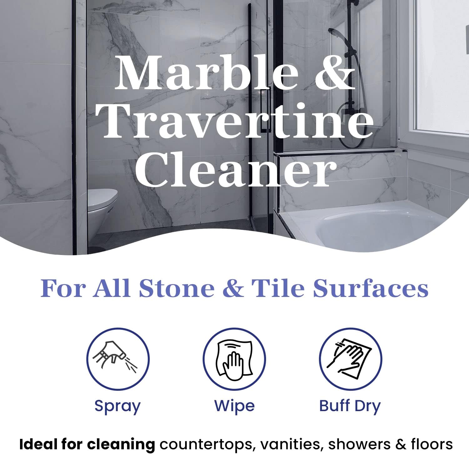Marblelife InterCare Marble and Travertine, Natural Stone & Terrazzo Liquid Cleaner, Shower & Tile Surface Care, Floor, Walls & Countertop Cleaner and Degreaser, 32 oz