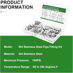 TAISHER 99PCS 304 Stainless Steel Pipe Fitting Kit，Coupling，Nipple，Bushing，Reducer Adapter，Reducer Nipple，90 Degree Elbow，Plug，Cap，Tee，NPT Thread Pipe Adapter Fitting