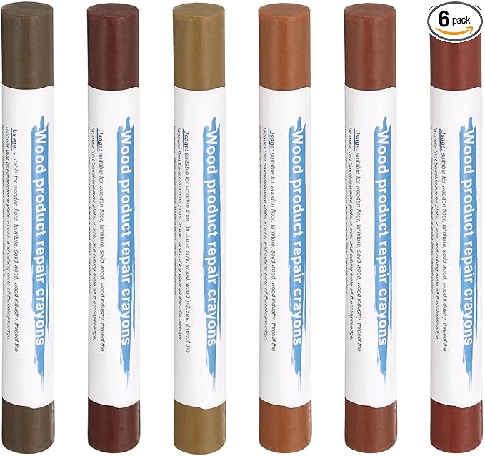HARFINGTON Wood Filler Sticks 6 Colors Wooden Wax Touch Up Furniture Repair Crayons for Brown, Red, Begonia, Red Oak, Light Teal, Light Red Maple
