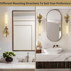 Brass Sconces Wall Lighting, 19" Tube Glass Gold Sconces, Bathroom Wall Sconces Lighting Vanity Lights Wall Lights for Living Room, Hallway, Fireplace, Staircase