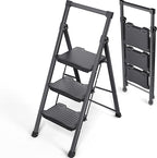 KINGRACK Step Ladder 3 Step Folding, 900lbs 3 Step Ladder with Non-Skid Wide Pedal and Handrails, Lightwight Household Ladder, Sturdy Step Stool, for Your Kitchen, Closets, Office Use, Garage, Black