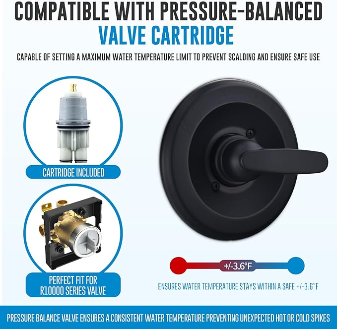 Replacement for Delta Classic 13 Series Single-Function Trim Kit, T13010 Shower Handle, Fit Delta Shower Valve R10000 Series, Matte Black (Cartridge Included)