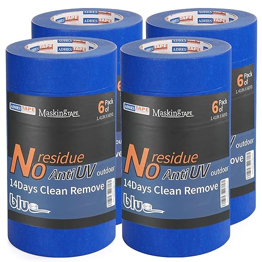 ADHES Blue Painters Tape Blue Tape Painting Tape for Walls,UV Anti,14 Days Clean Remove,1.41nch x 45yard,24Rolls