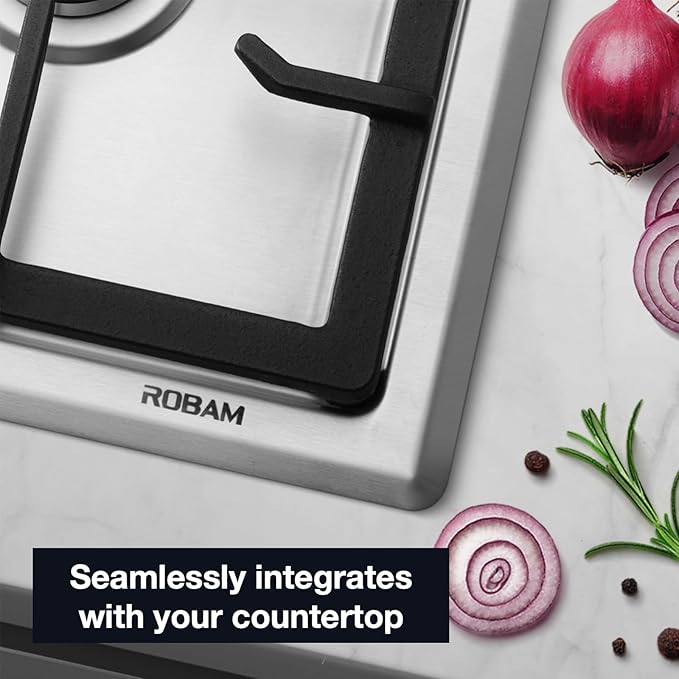 ROBAM 30" Gas Cooktop G513 with 5 Made in Italy Brass Burners, Built-in NG/LPG Convertible Gas Stove, 20,000 BTUs Power Burner, Flameout Protection