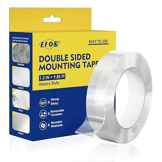 Double Sided Tape Heavy Duty, Nano Tape Mounting Tape Clear Multipurpose Strong Adhesive Tape for Home, Office, 1.2 in × 9.85 FT, 1 Pack