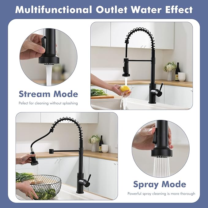 GIMILI Matte Black Touchless Kitchen Faucet Motion Sensor Activated Smart Hands Free Kitchen Faucets with Pull Down Sprayer Single Handle Spring Kitchen Sink Faucet