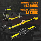 4 Pack 2” Heavy Duty Car Ratchet Tie Down Kit with Snap Hooks-Break Strength 10,000lbs-Working Load 3,333lbs-Includes 36” Axle Straps with D-Ring(Yellow)