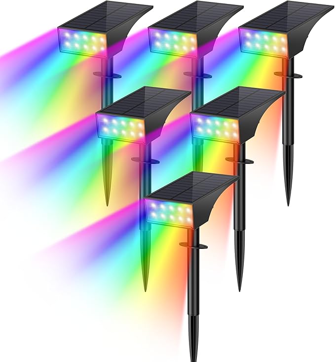 Solar Spot Lights Outdoor Color Changing, [7 Mode/6 Pack] Christmas Landscape Spotlights, Solar Lights Outdoor Waterproof,Led Powered Flood Light for Halloween Pathway Yard Garden Tree Walkway