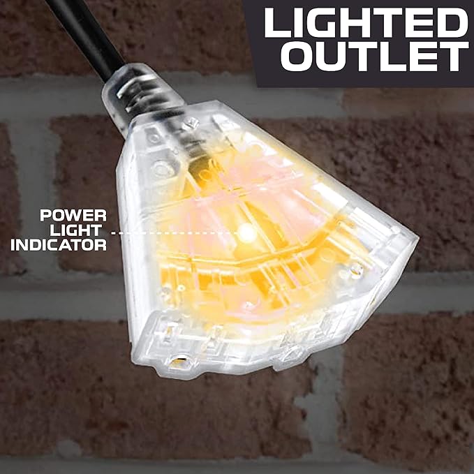 Iron Forge Cable 10 Gauge Extension Cord 50 ft with 3 Outlets, SJTW 10/3 Heavy Duty Outdoor Extension Cord with Multiple Outlets, 3 Way Black Electrical Wire for Major Appliance & Air Conditioner