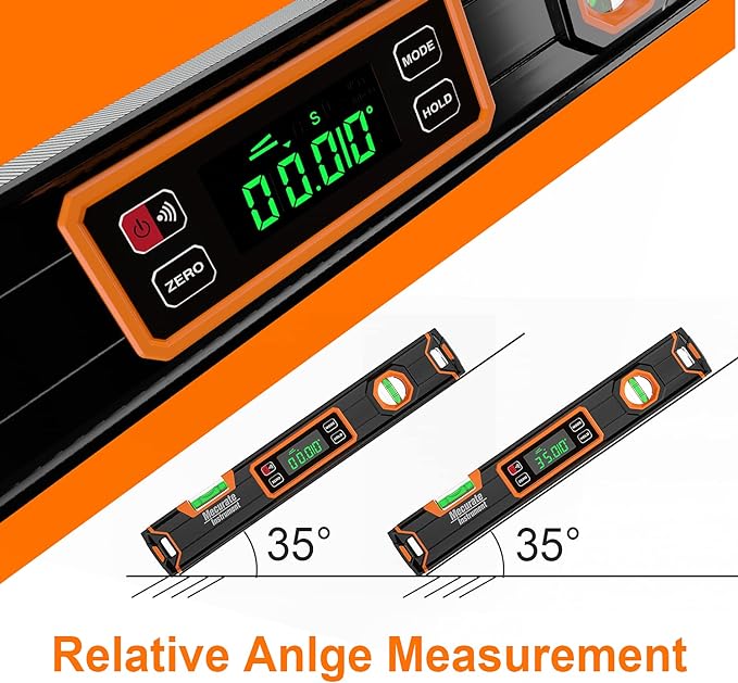 Mecurate Digital Level 15.7'' with LCD Display, 360° Angle Magnetic Digital Torpedo Level, Vertical & Horizontal Spirit Bubble Protractor for Construction Carpenter Craftsman Home Professional