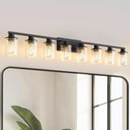 DORESshop 55 Inch Bathroom Light Fixtures, 8-Light Black Bathroom Lighting Fixtures Over Mirror with Glass Shade, Modern Vanity Lights for Hallway Bedroom