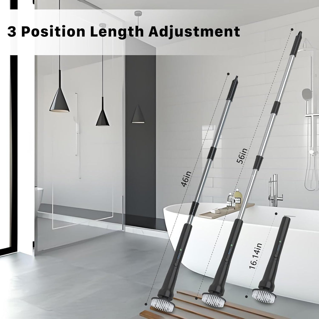 Electric Spin Scrubber, Hillyfe Power Shower Cleaning Brush with 7 Replaceable Brush Heads, IPX7 Waterproof, 2 Speeds (300/400 RPM) Electric Scrubber with Wall Mount Hook for Bathtub, Floor，Black