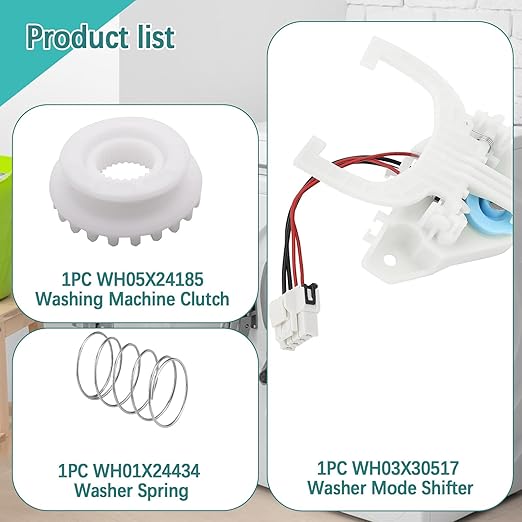 Upgraded WH03X30517 WH05X25036 Washer Mode Shifter Dryer Parts,WH05X24185 Washing Machine Clutch & WH01X24434 Washer Spring Compatible with GE/Hotpoint Clothes Washer Shift Actuator