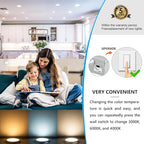 8 Inch LED Recessed Light with Junction Box.12Pack Ultra Thin LED Recessed Lights 3CCT 3000K/4000K/6000K Selectable Dimmable,18W 8" Ceiling Canless Light Downlight, Can Killer Lighting CR80