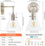 Wall Sconces 2 Pack Modern Vanity Light Fixtures for Bathroom Nickel Wall Mount Lighting Lamp Hardwired Farmhouse Wall Lights with 6 Inch Clear Glass Shade for Bedroom Living Room Mirror
