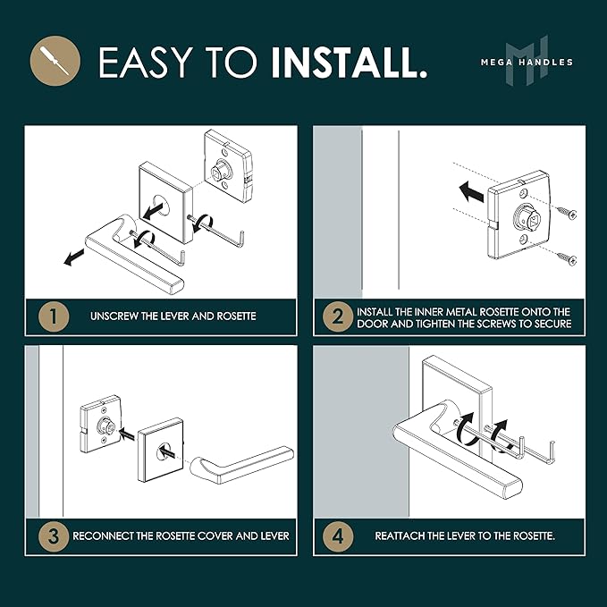 Mega Handles Apex Dummy Door Handles - 2 Pack Heavy Duty Gold Door Handle, Non-Turning Door Handle for Hallway, Closet & French Doors, Single Side, Fits All Standard Doors - Satin Brass