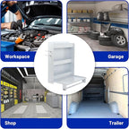 Trailer Door Cabinet Organizer, Flip-Out Work Tray & Paper Towel Rack Organizer with Hooks, Wall-Mount Work Station Storage Cabinet for Enclosed Race Trailer Garage Storage, White