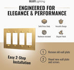 4-Gang Satin Brass Wall Plate, Electrical Receptacle Wall Outlet Faceplate, GFI/Rocker Decorator Light Switch Cover
