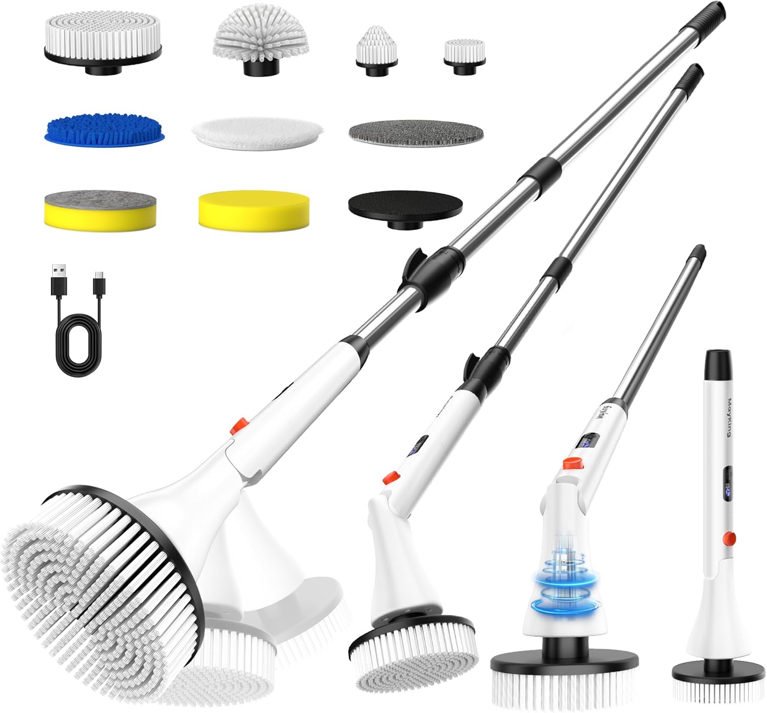 MayKing Electric Spin Scrubber with 9 Brush Heads, 3-Angle & 4-Length Adjustable Cordless Power Scrubber, 3-Speed & Battery LED Display, Electric Scrubber for Cleaning Bathroom Bathtub Floor Tiles