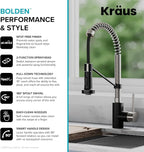 KRAUS Bolden 18-Inch Single Handle Spot Free Stainless Steel/Matte Black Commercial Style Pull-Down Kitchen Faucet with Dual Function Sprayer, KPF-1610SFSMB (Pack of 1)