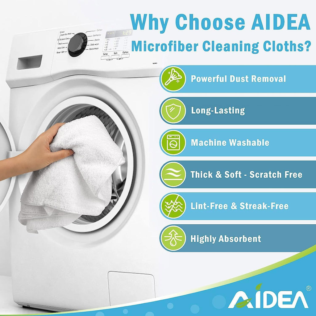 AIDEA Microfiber Cleaning Cloth 12PK, Dish Cloths White, Strong Water Absorption, Lint Free Rags, Scratch Free, Streak Free Microfiber Towels, Kitchen Dish Towels White, 11.5"x 11.5"