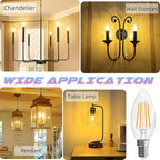 Candelabra Light Bulbs, 6W Equivalent to 60 watt, E12 LED Bulb Non-Dimmable 2700K Soft White, LED Chandelier Bulb, B10 Candle Bulbs, 90+CRI, 600LM, Cear Glass, 6 Pack