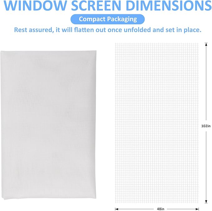48"x102" Window Screen Mesh, Fiberglass Window Screen, Screen Door Mesh, Windows Screens and Screen Door Replacement, Patio Screen Mesh- White