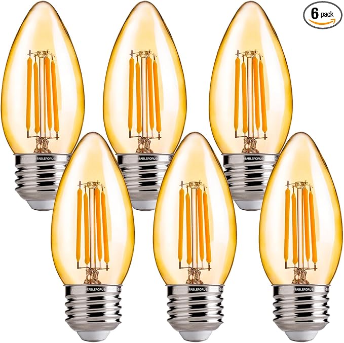 FLSNT 40W Equivalent LED Chandelier Light Bulbs, Dimmable Amber LED B11 E26 Candelabra Base Bulbs, 2200K Warm White, 330LM, 6 Pack UL,CA65 Listed.