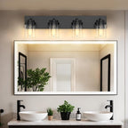 IZORRO Bathroom Vanity Light Fixture, 4-Light 27.5 Inch Matte Black Bathroom Light Fixtures Over Mirror, with Clear Glass Shade, Modern Farmhouse Vanity Lights, Rustic Restroom Lighting Fixtures