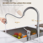 APPASO 2 Hole Kitchen Faucet, S304 Stainless Steel Two Holes Kitchen Sink Faucets with Pull Down Sprayer 3 Modes, Brushed Nickel High Arch Modern Faucet with Side Single Seperate Handle 2 Pieces