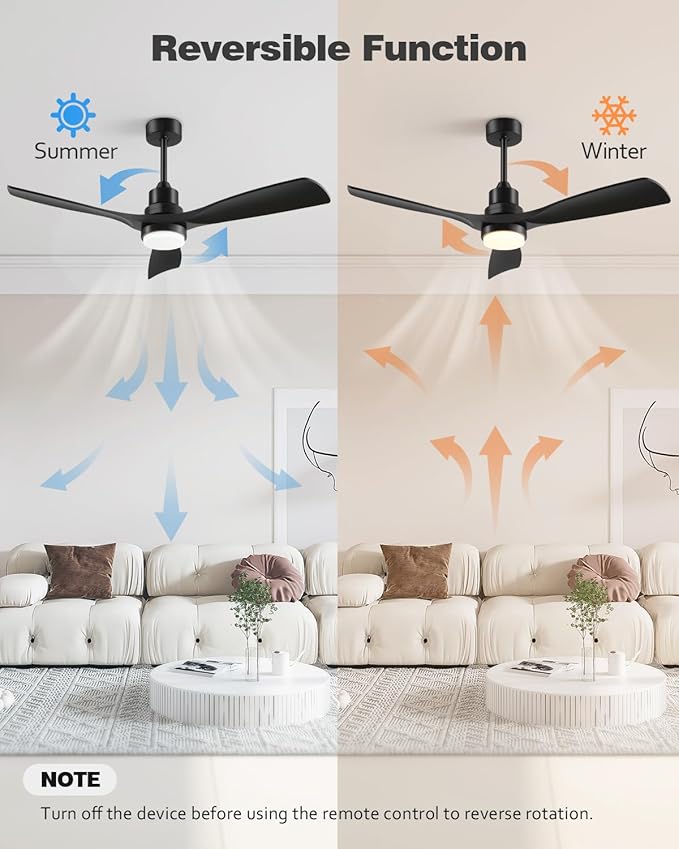 60 Inch Ceiling Fans with Lights Remote, Black Ceiling Fan with 3 Downrods, 3 Wood Blades, ETL Listed, Timer, 6 Speed Quiet Reversible DC Motor Outdoor Fans for Patios Bedroom Farmhouse