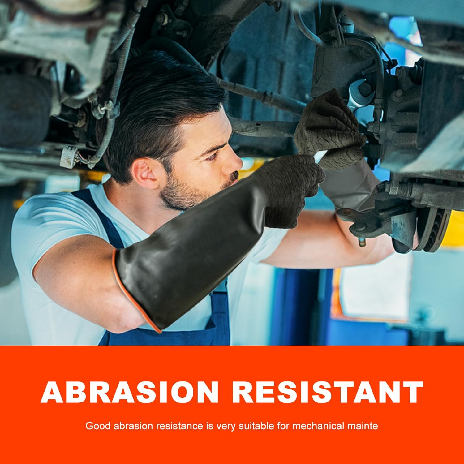 North Tower Heavy Duty Rubber Gloves, Industrial Gloves Waterproof Reusable Protective Work for Cleaning, Dishwashing,Upgraded with Non-Slip Design, Black (22in,2pair)