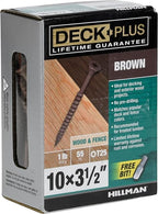 Deck Plus 3-1/2 Inch Epoxy Coated Exterior Wood and Fence Screws #10 x 3-1/2" Torx/Star Drive Included Coarse Thread, Outdoor Rust Resistant Decking Screw, Brown, 1lb Box, 55 Pieces | 49011