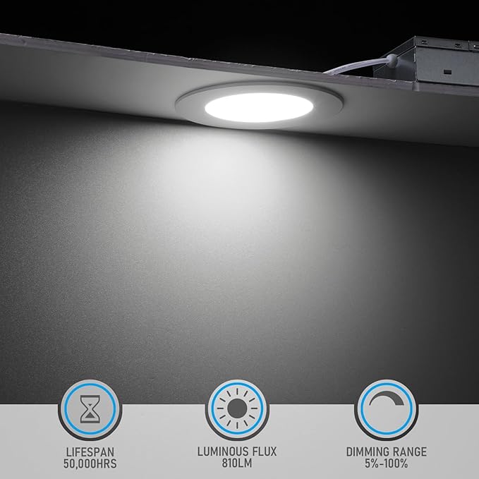 TORCHSTAR Basic Series 12-Pack 4 Inch Ultra-Thin LED Recessed Lighting with Junction Box, CRI90, Aluminum, 5000K Daylight, 5%-100% Dimmable Slim Recessed Downlight, 9W 810LM, ETL and Energy Star