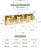 Bathroom Light Fixtures, 3-Light Modern Vanity Light with Clear Glass Wine Glass-Shaped Shade, Vanity Lighting Fixtures Over Mirror, Brushed Gold, VL155-BG-3