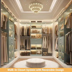 Small Closet System - 5FT Closet Organizer System with Wooden Drawers, 60 Inches Walk In Closet System With 5 Hanging Rods, Can Fit 1.58 to 6.8 FT with Reversible Hanging Shelving, Crab Green