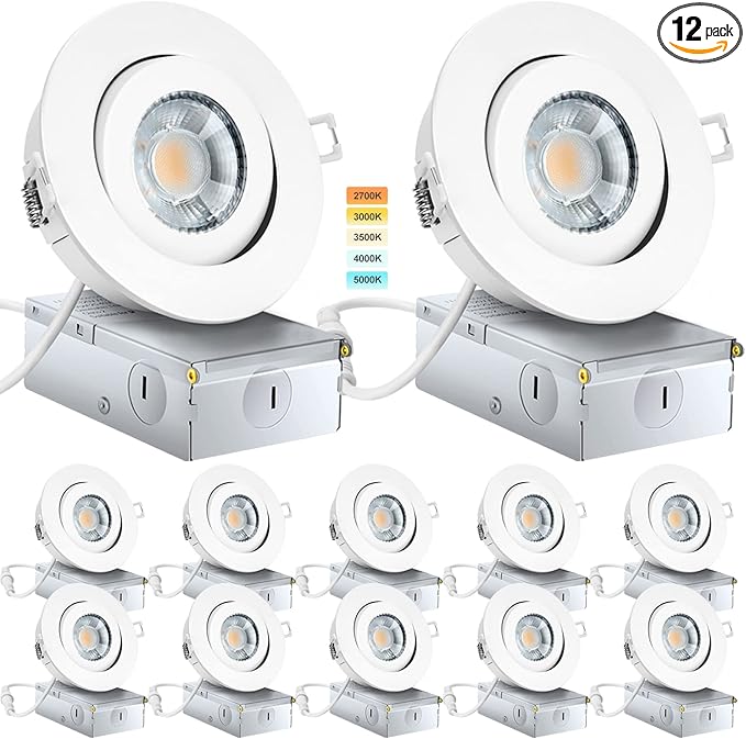 Spot Lights Indoor 4 Inch 12 Pack, Outdoor recessed Lighting with Junction Box,9W 750LM Dimmable ETL Listed, Airtight, 5CCT Selectable