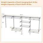 Giantex Closet Organizer System, Wall-mounted Custom Closet Kit w/Adjustable Storage Shelves, Wardrobe Clothes Rack w/Hanging Rods, Perfect for Coats, Pillows, Blanket (Gray, 98.5"x13.5"x48)