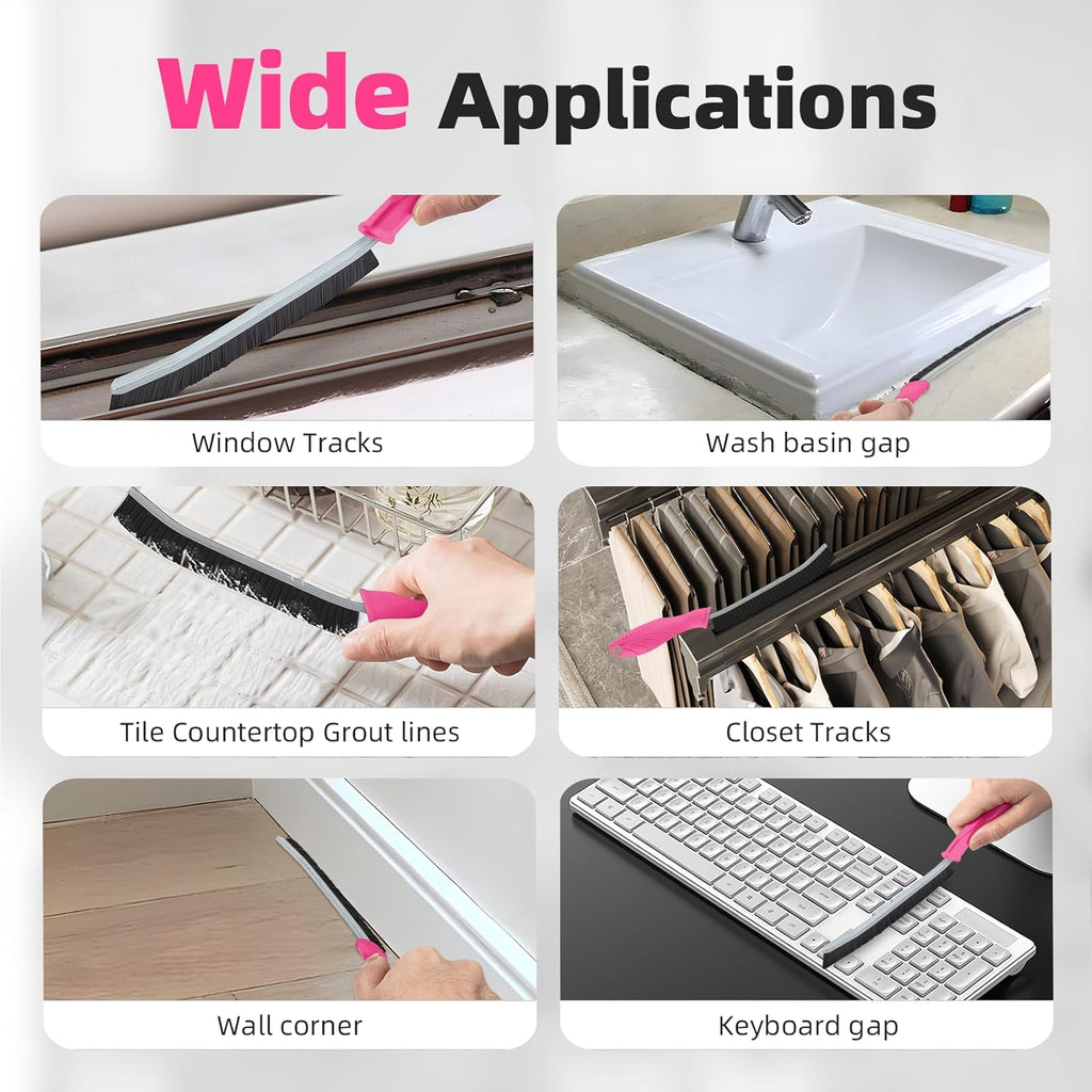 Hard Bristle Crevice Cleaning Brush - Cleaning Supplies - Grout Cleaning Brushes for Household Use - Crevice Cleaning Tool for Bathroom, Home and Kitchen (3, Rose)